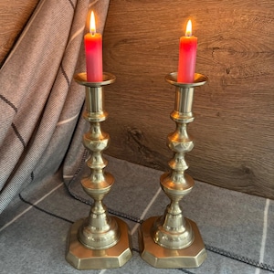Vintage Brass 30cm Tall Candlesticks- Set of 2 | Old Pair of Matching Candle Holders | Bohemian Rustic Home Decor | MCM Boho Candle Stands