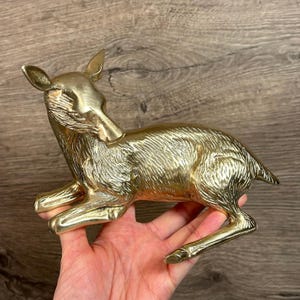 Vintage Mid Century Solid Brass Heavy Fawn Statue | Collectible Bambi Figurine | Rustic MCM Doe Ornament | Nordic Forest and Woodland Decor