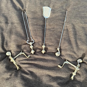 Vintage Solid Brass Eagle Claw and Ball Hearth Fireside Companion Set with Matching Fire Dog Andirons | Rustic Luxury British Antiques Decor