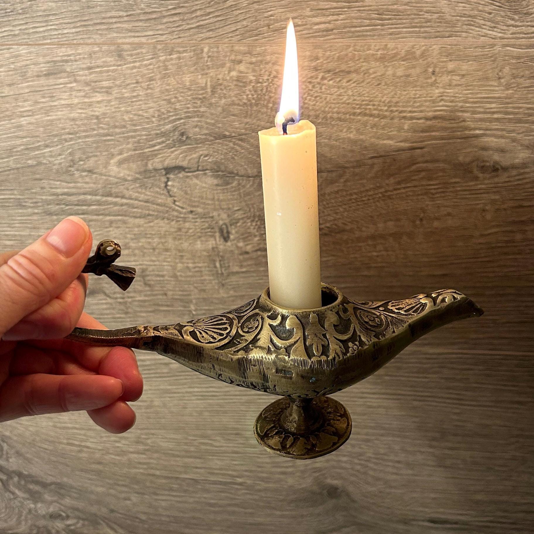 Vintage Solid Heavy Brass Aladdin's Magic Lamp Candle Holder