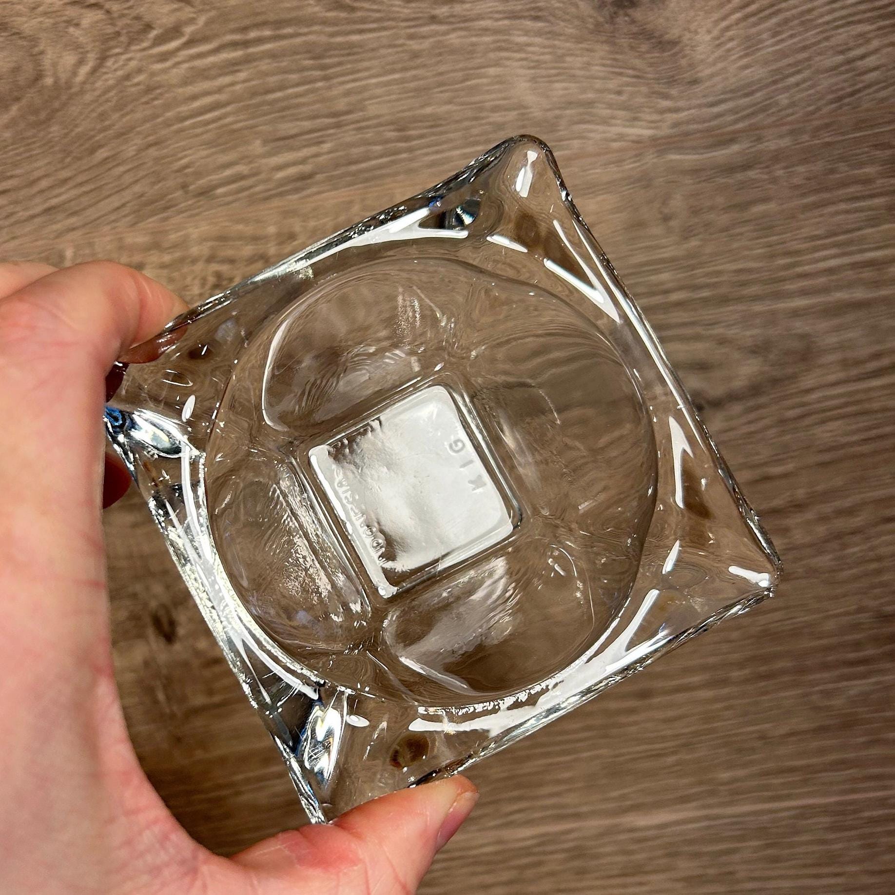 Vintage Collectible Clear Glass KIG Kedaung Industrial Group Indonesia Small Petite Square 4-Slot Ashtray| Southeast Asia Glass Trinket Bowl