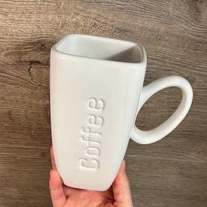 Vintage Coffee Minimalist Large White Glazed Ceramic Mug | Pure White Embossed Minimalism Kitchenalia | Neutral Home Decor | Gastronomy Art