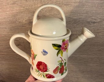 Vintage RHS Royal Horticultural Society kleine keramische bloemen kleurrijke vlinders, lieveheersbeestjes en peren gieter | Engelse verzamelobjecten