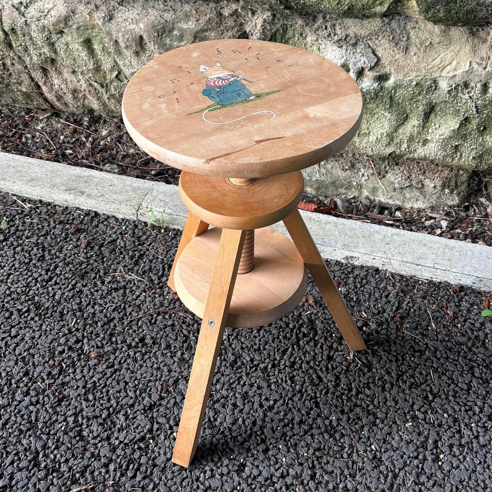 Tabouret De Peintre Vintage Bois Foncé - Années 1950 - Idée Déco Intérieure