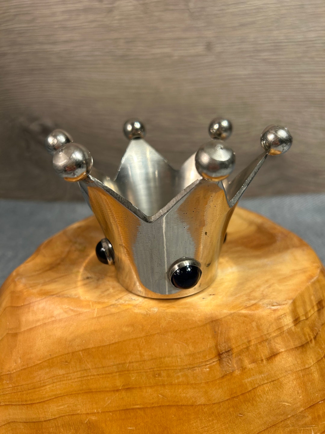 Vintage Silver Tone Metal Crown Candle Holder Blue Round Etsy UK