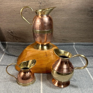 Vintage Gold Tone Copper Brass Weba Ware Jug- Set of 3 | Collectible Rustic Art Kitchenalia| Traditional Copper Pitcher Trio Made In England
