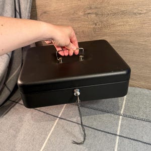 Vintage Home Protector Model No1521 Safe & Secure Denmark Black Heavy Metal Lock Box with Key | Danish Lockable Cash Coins Notes Money Boxes
