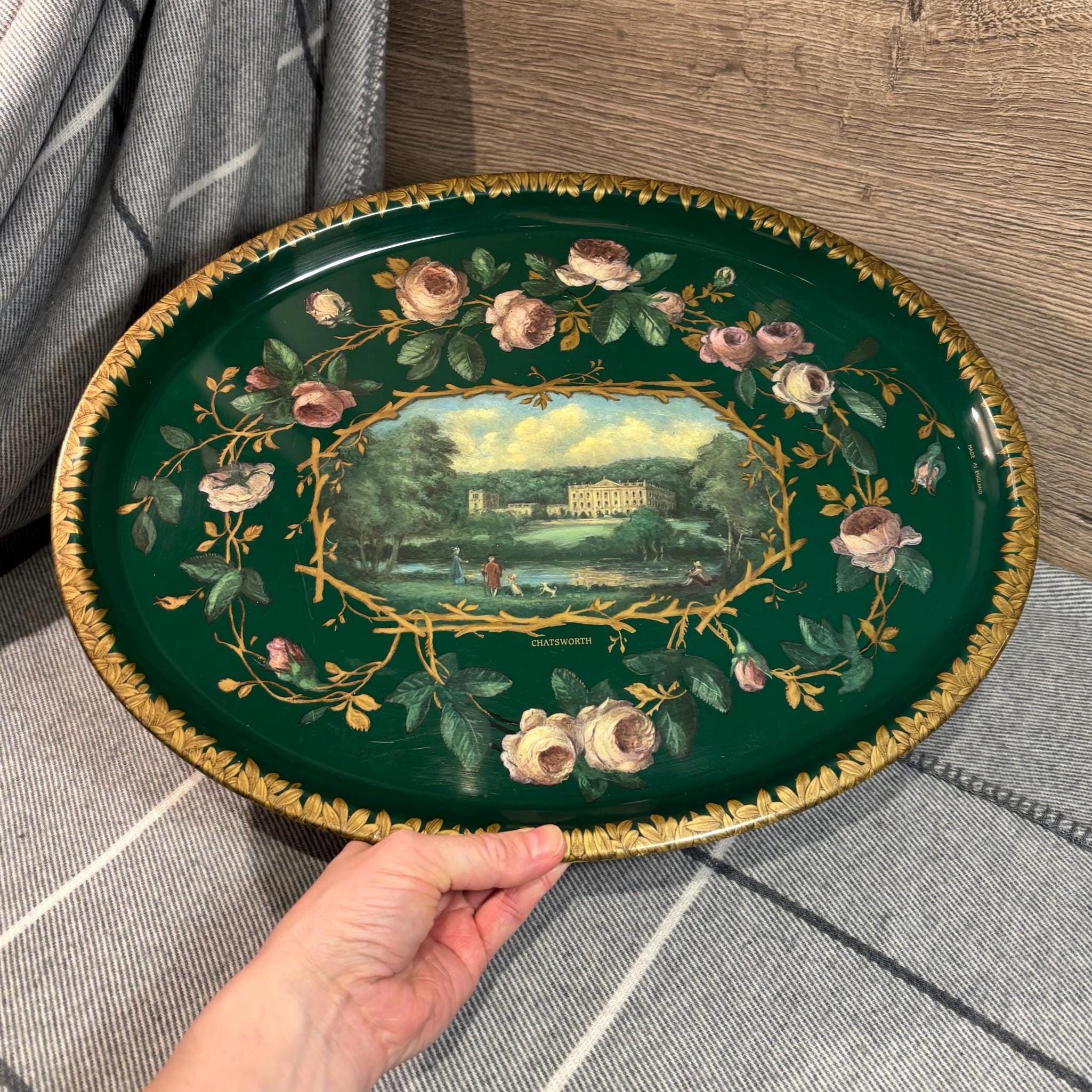 Vintage Patricia Machin for Chatsworth Big Oval Floral Emerald