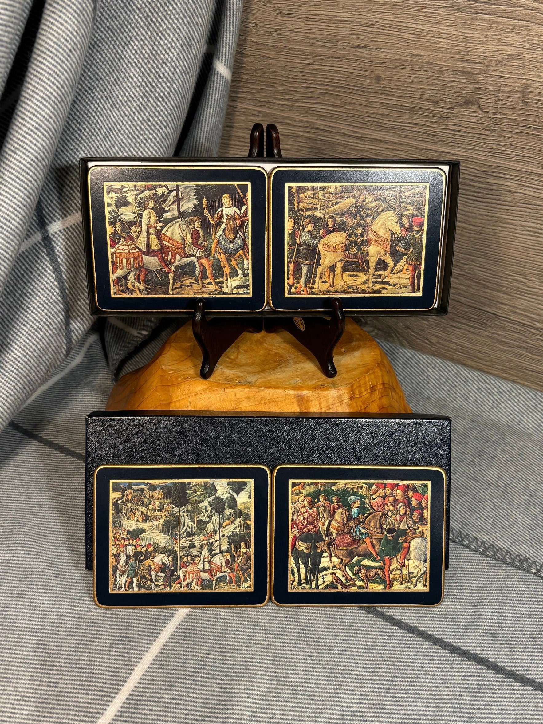 Vintage Lady Clare Benozzo Gozzoli Coasters- Set of 4 in Original Box | 1459 Italian Frescoes Magi Chapel | Palazzo Medici Riccardi Florence