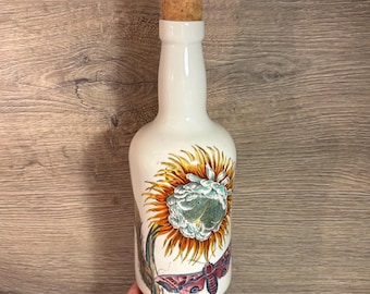 Vintage Portmeirion Cactus Grandiflorus Night Flowering Cereus & Purple Butterfly Moth Botanic Garden White Bottle Decanter | Old Botanicals