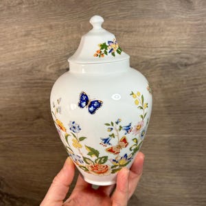 Vintage Aynsley Cottage Garden Fine Bone China Made in England Butterflies and Floral Pattern Small Lidded Ginger Jar | English Collectibles