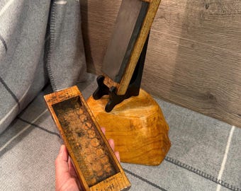 Vintage JLH Initials India Combination Oilstone | Sharpening Stone in Handcrafted Carry Storage Box | Carpenter's Sharper Blade Tool Gadgets