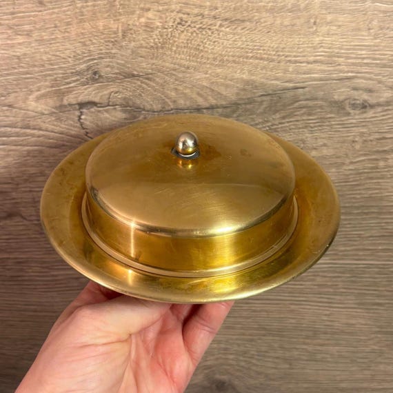 Vintage Brass Lightweight Small Round Lidded Serving Dish
