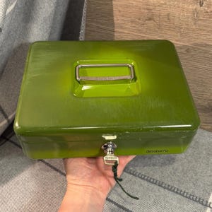Vintage Brabantia 077 Ombré Moss Green Metal Lock Box with Key | Holland Lockable Cash Money Boxes | Netherlands Collectible | Dutch Storage