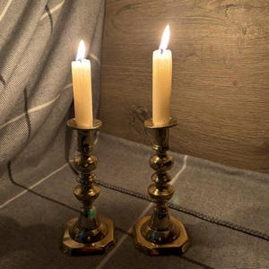 Vintage Brass Candlesticks- Set of 2 | Small Pair of Matching Candle Holders | Bohemian Rustic Home Decor | MCM Patinated Boho Candle Stands