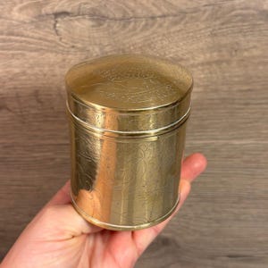 Vintage Chinese Dragon Engraved Solid Brass Pot | Small Heavy Lidded Jar Made in China | Old Round Oriental Tea Caddy | Tobacciana Storage