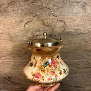 Vintage EPNS Devon Ware SF & Co England Floral Cookie Jar with Swing Handle | Feminine Tea Party Essential | Old English Pottery Collectible