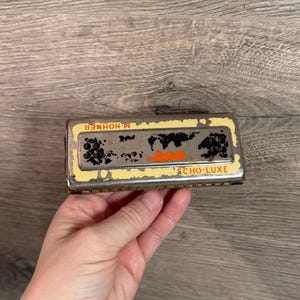 Vintage Echo-Luxe M Hohner Harmonica Made in Germany | Rustic Small Handheld Musical Instruments | Old Blues, Folk, Rock & Jazz Collectibles