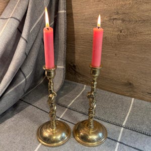 Vintage Chinese Solid Brass 2 Tall Matching Wrapped Dragon Candlesticks | Etched China Dragons Candle Holders | Oriental Decor Collectibles