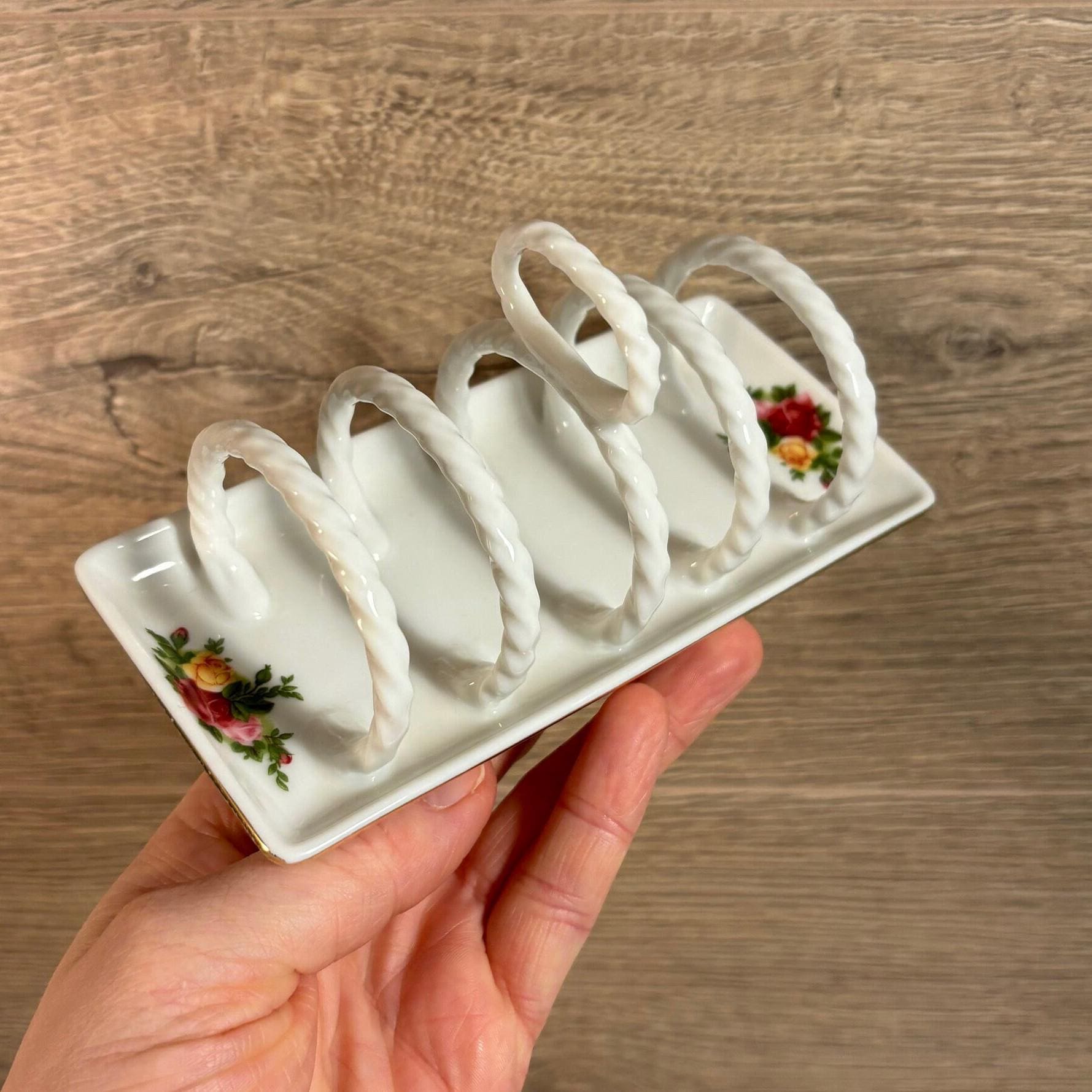 Preloved 2008 Royal Albert China Old Country Roses Small & Delicate Rope-Twisted Toast Rack | 2000s English Collectibles | Roses Kitchenalia