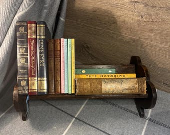 Vintage Hand Crafted Wooden V Shape Shelf Book Rest Rack | Wood Retro Tilted Bookcase | Rustic Book Display | Antique Office & Library Decor