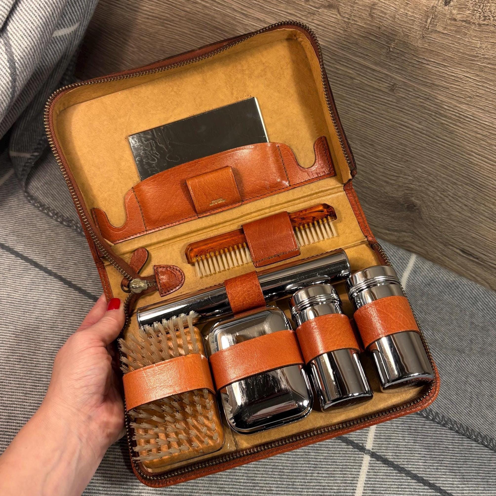 TROUSSE De TOILETTE Vintage SAC Vanity Ustensiles Métal
