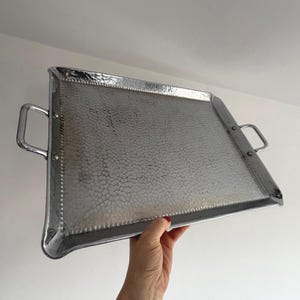 Vintage 1.6kg Hammered Large Rectangular Serving Tray with 2 Carry Handles | Solid Heavy Cocktail Servers | Decorative Display Collectibles