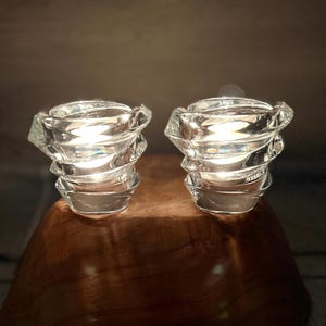 Preloved Nachtmann Bavarian Crystal Votive Tealight &#39;Slice&#39; Design Candle Holders from Germany | Collectible German Cosy Home Accessories