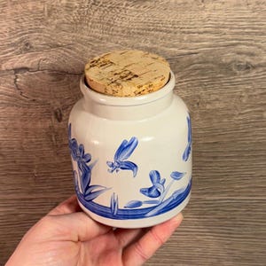 Vintage MKM German Hand Painted Cobalt Blue Pond Lake Bugs Studio Art Pottery Jar with Cork Lid | Kitchenalia Pots Collectibles from Germany