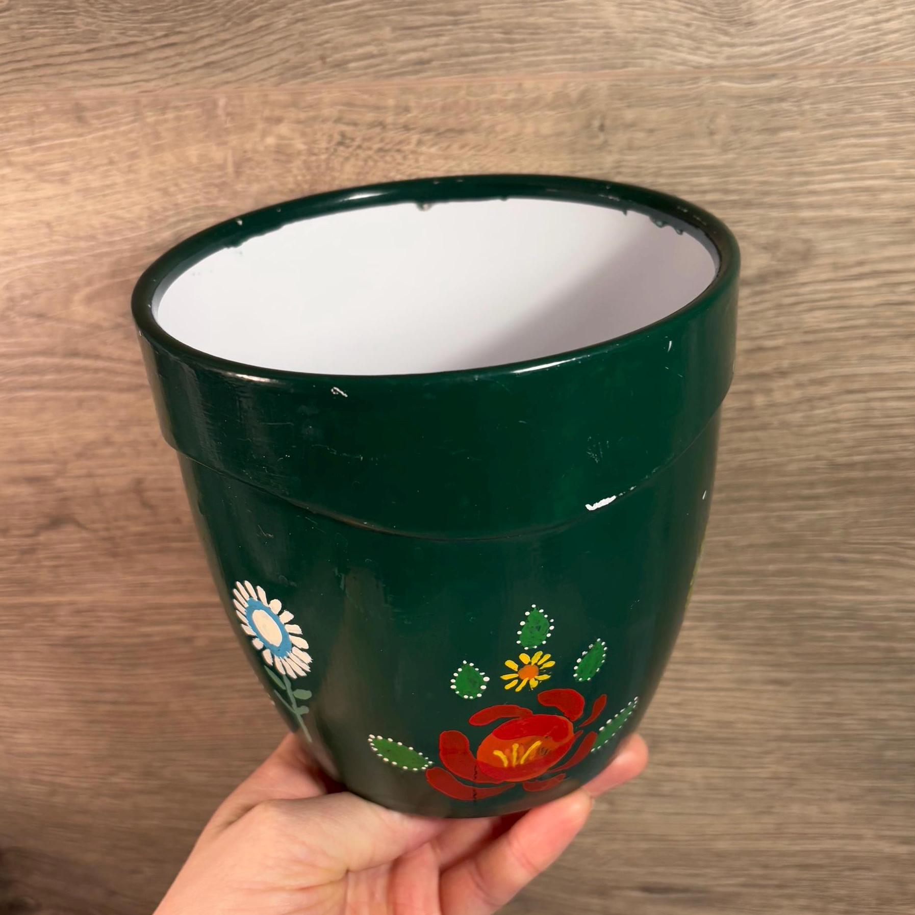 Vintage SK Ceramic Pottery Made in Germany Alpine Green Hand Painted Whimsical Little Flowers Planter | German Flower Pots | Shelf Accessory