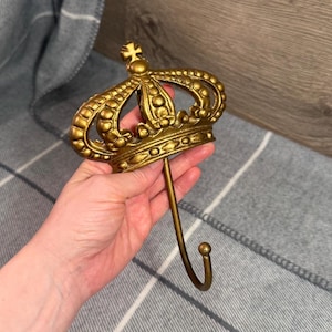 Preloved Gold Crown Shaped Single Hook Key Rack Hanger | Fun Monarchy & Royalist Interiors |  British Aged Antique Design Golden Wall Decor