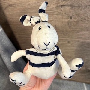 Vintage 1999 Jellycat The Year of Company&#39;s Launch Small Nautically Dressed Off White Happy Sitting Rabbit Toy with Long Ears and Big Smile
