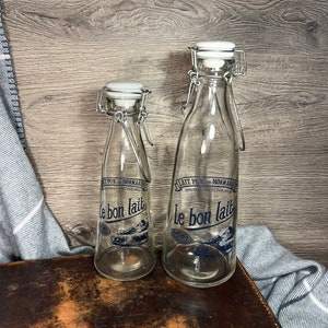 Glass Milk Bottle. Vintage Glass Milk Bottles. 3 Marked Bottle, 1 Unmarked.  Borland's Dairy, Meadow Gold, Old Milk Dairy Kitchen Decor 