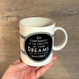 Preloved East of India Art Deco Inspired Positive Thinking Black & White Mug | Go After Your Dreams Confidently Brew | Mind, Body and Soul