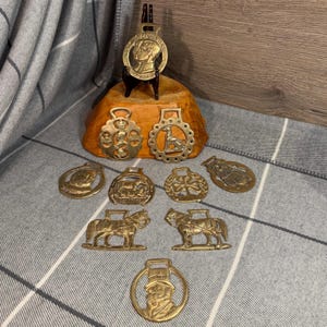 Vintage Horse Harness Brass Martingale Medallion Royalist Collectibles- Set of 10 | British Monarchy Decor | English Equestrian Public House