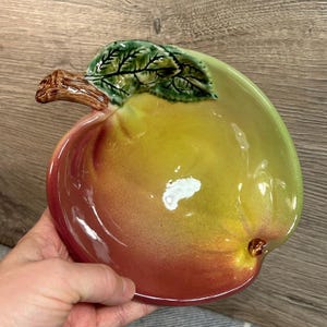 Vintage Portuguese Art Pottery Ceramic Glazed Apple Shaped Petite Bowl | Fruit Dish Kitchenalia from Portugal | Mediterranean Art Home Decor