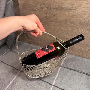 Vintage Silver Plated PMC International Sheffield England Wine Bottle Basket in Original Box | Twisted Handle Vino Caddy | Woven Wire Cradle