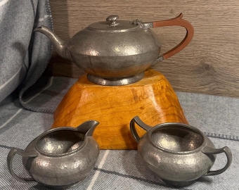Vintage James Dixon & Sons Sheffield Cornish Tenn Teset med 3 Tillverkat i England | Tea Party Tekanna, Sockerskål och Mjölkkanna Gräddkanna Display