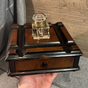 Calamaio singolo vintage, scatola portaoggetti in legno antico con cassetto portapenne / accessorio per scrivania / accessorio per scrittura in legno / antiquariato da ufficio