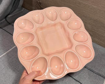 Preloved- Cracked- Farval Portugal Pastel Pink Large 12 Filling Egg Tray / Portuguese Egg Trays Kitchenalia / European Serve Dishes