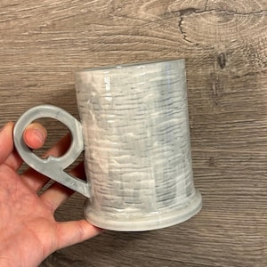 Vintage Anthropology Grey Textured Sculptural Art Mug| Collectible Kitchenalia | Big Coffee Mug | Intricate Handle Tea Cup | Coastal Decor