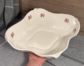 Tigela grande vintage Gainsborough em porcelana fina com lindas flores rosa, fabricada na Inglaterra | Centros de mesa tradicionais ingleses | Tigelas para frutas e legumes