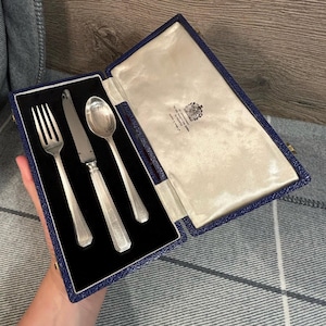 Vintage Mappin & Webb Petite Cutlery Set of 3 in an Original Box | Mappin Plate Fork, Cutter and Teaspoon | English Silversmith Collectibles
