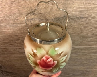 Vintage Haddon Pink Rose Floral Cookie Jar Made in England | Silver Plated English Collectibles | Sweet Tooth Kitchenalia | Kitchen Counter
