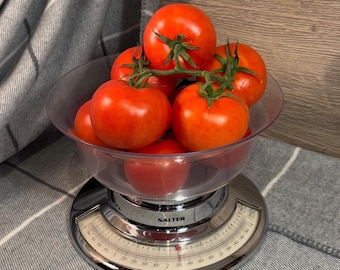 Vintage Salter grote doorzichtige kom en verchroomde plastic keukenweegschaal voor een gewicht tot 4 kg / 9 lb | Engelse keukenapparatuur | Kitchenalia
