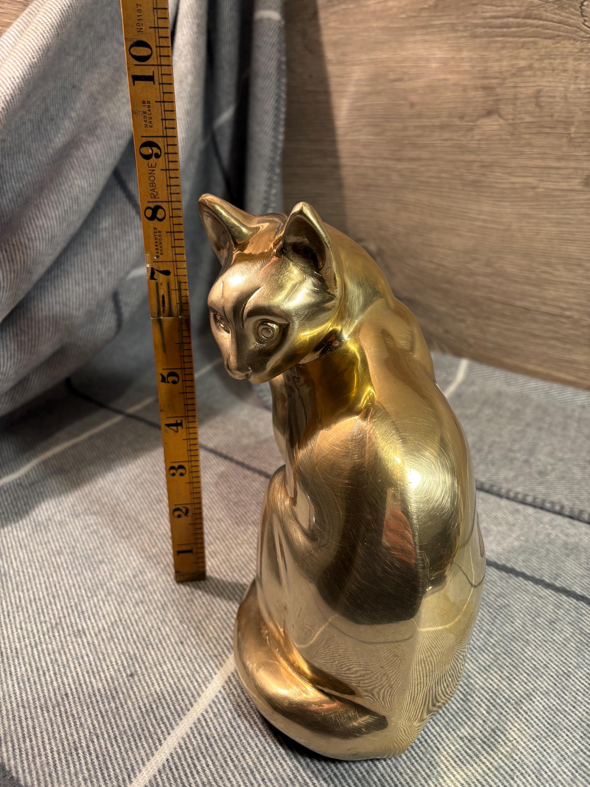 ヴィンテージ 2kg 真鍮製猫の彫刻 | 大きくて重い子猫のドアストッパー 