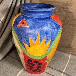 Vintage Mediterranean Terracotta Bright & Bold Maximalist XXL Jumbo Super Size Art Vase 37cm/ 14.5" | Studio Hand Crafted Feel Good Sunshine