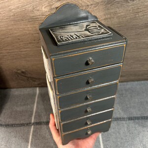 Preloved Shabby Chic Grey Table Top Chest of Drawers Tall Petite Cabinet Jewellery Storage Box | 6-Drawer Wooden Vanity Dressing Table Decor image 1