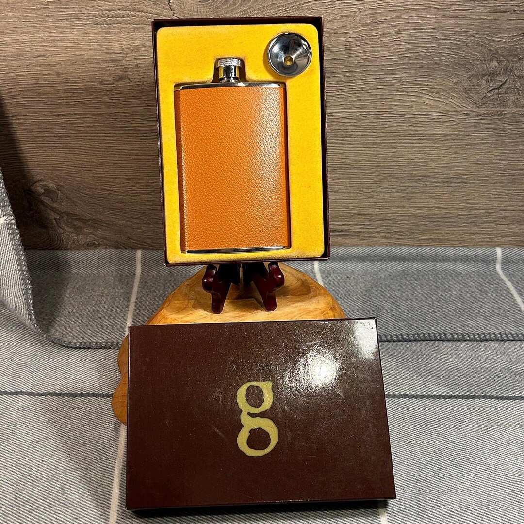 Vintage Tan Leather Covered Stainless Steel Silver Tone 8oz Screw