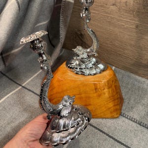 Vintage Giltoy Reg Des 879707 Chrome Oriental Dolphin Fish Candlestick Holders- Set of 2 | Classy Table Collectibles | Maximalist Home Decor